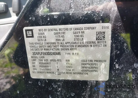 2016 Chevrolet Equinox Lt z USA, uszkodzony, nr VIN 2GNFLFEK0G6240446